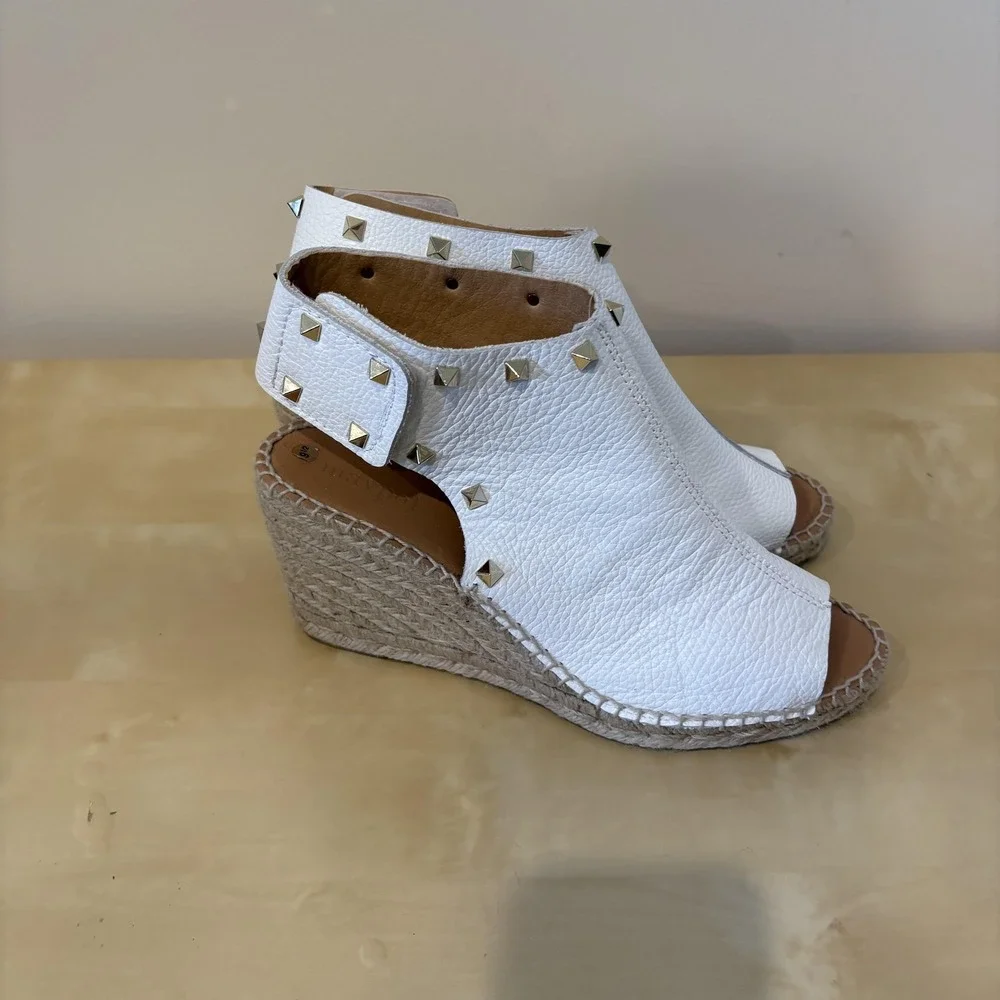Maypol Shoes Womens Size 9.5‎ Leather Studded Wedge Espadrille Sandals
